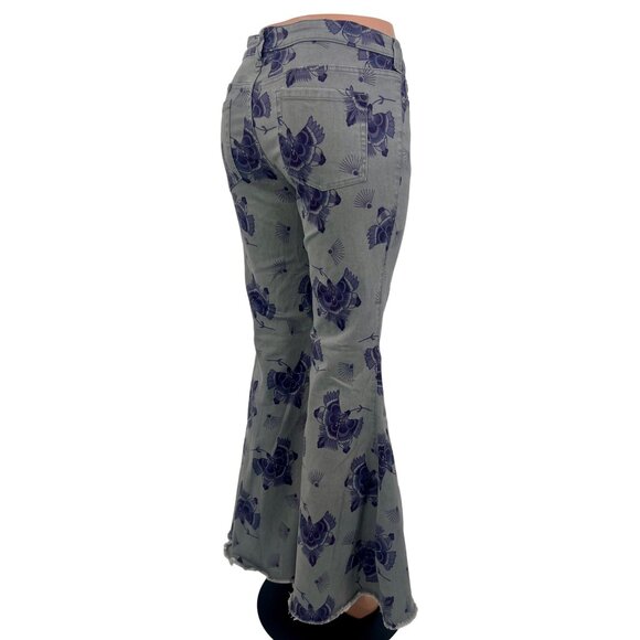 NWOT Free People Mid-Rise Floral Bell Bottom Jeans • Boho 70s Groovy Flare 32 - Picture 9 of 16